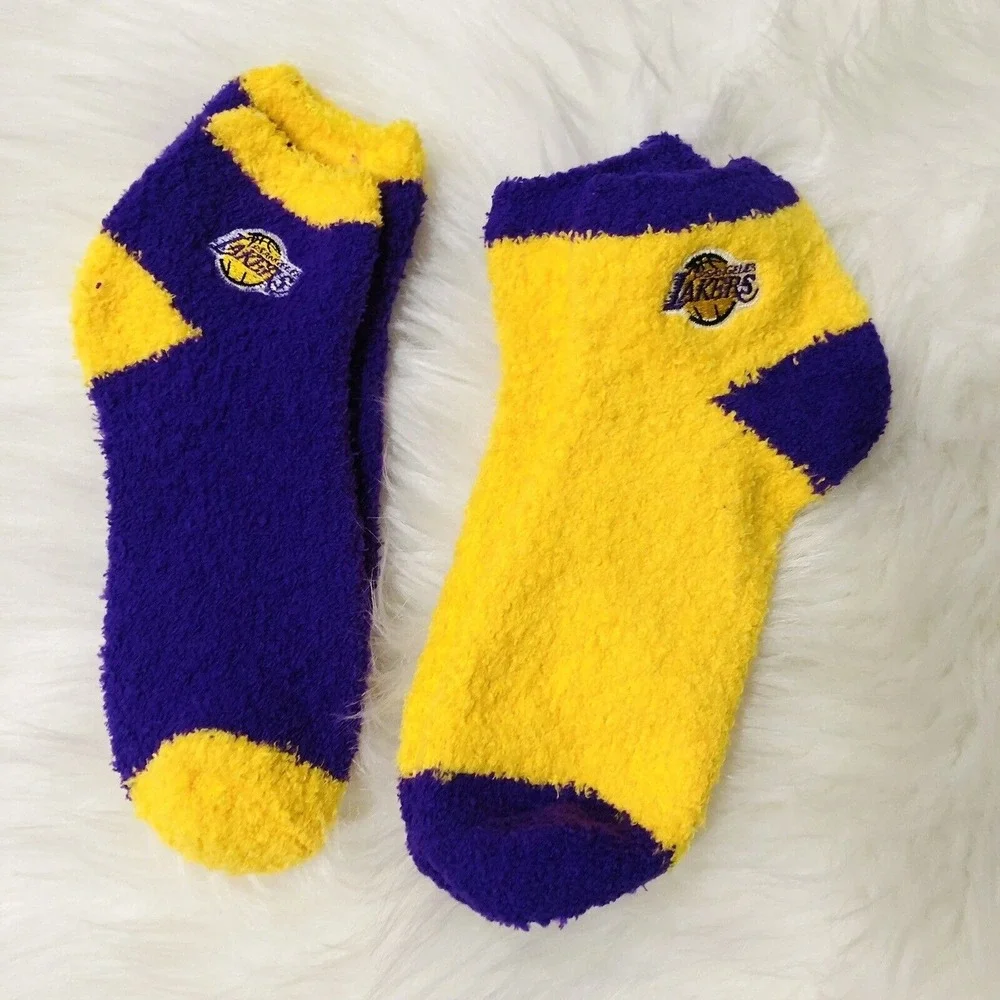 NBA Los Angeles Lakers Fuzzy Socks Purple Gold Low Cut Ankle‎ Cozy Loungewear